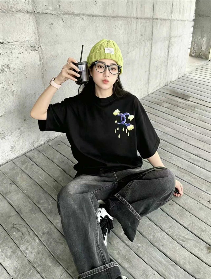 Black Graphic T-Shirt with Cloud & Moon Design view