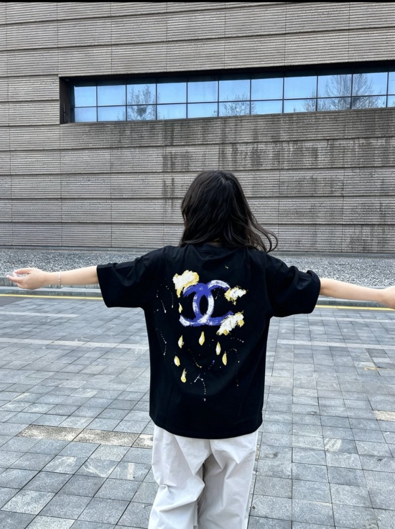 Black Graphic T-Shirt with Cloud & Moon Design view