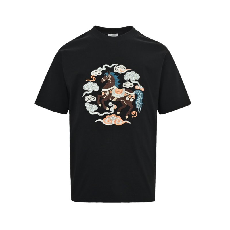 Black Graphic Print Short Sleeve T-Shirt - Asian Art Design view