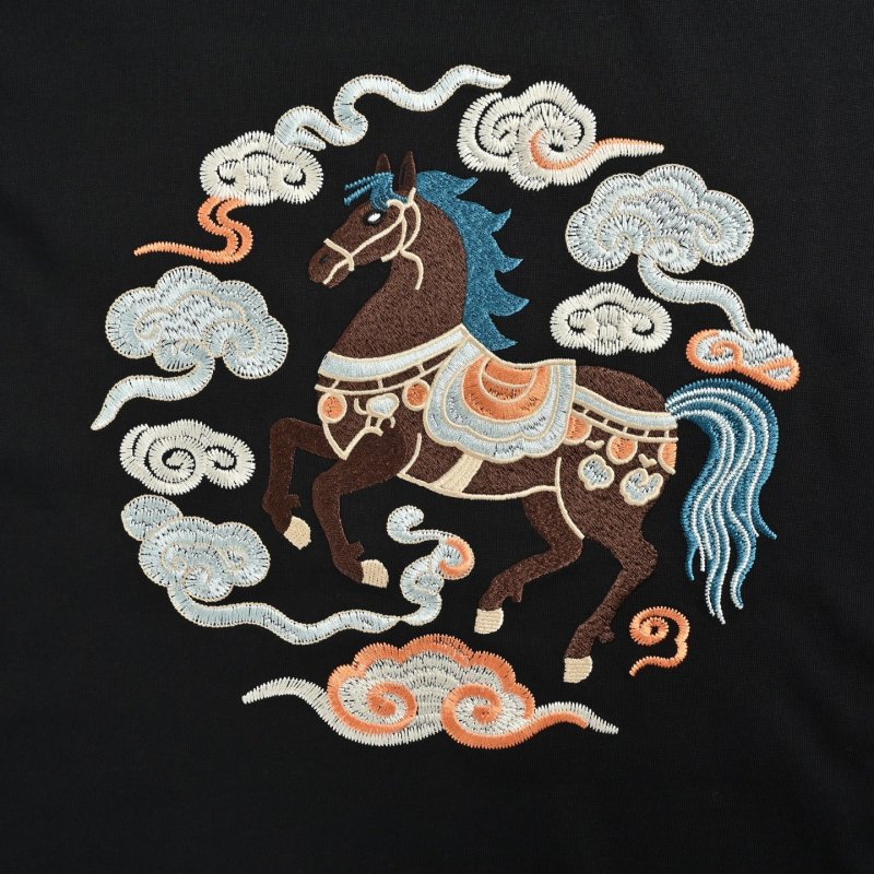 Black Graphic Print Short Sleeve T-Shirt - Asian Art Design view