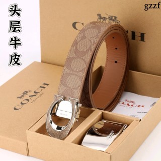 Coach Signature Canvas Leather Belt - Tan/Cognac
