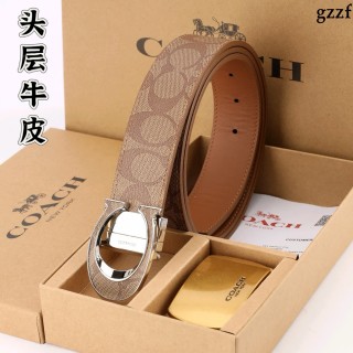 Coach Signature Canvas Leather Belt - Tan/Cognac view 2