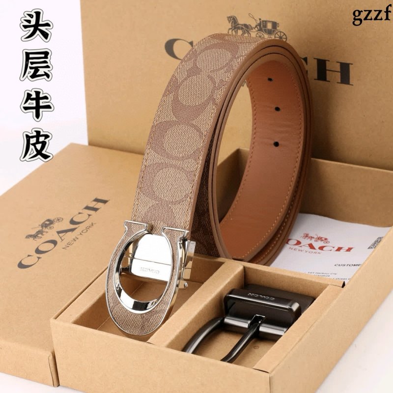 Coach Signature Canvas Leather Belt - Tan/Cognac view