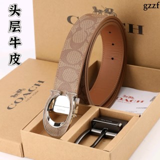 Coach Signature Canvas Leather Belt - Tan/Cognac view 3