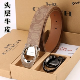 Coach Signature Canvas Leather Belt - Tan/Cognac view 4