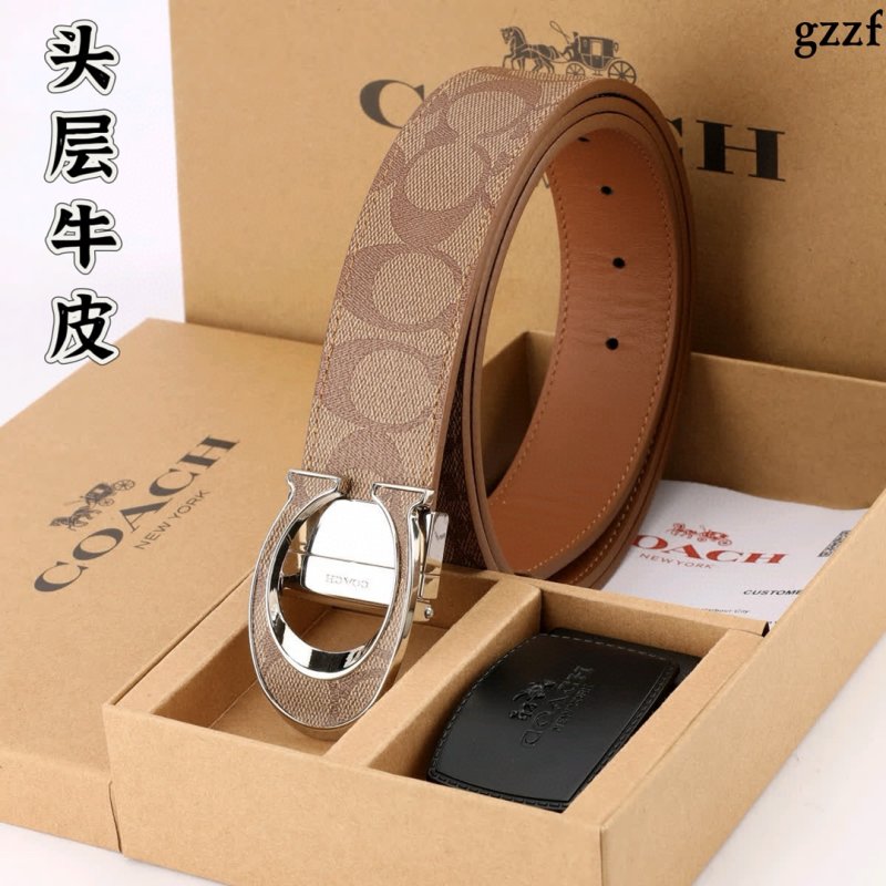Coach Signature Canvas Leather Belt - Tan/Cognac view