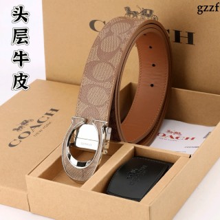 Coach Signature Canvas Leather Belt - Tan/Cognac view 5