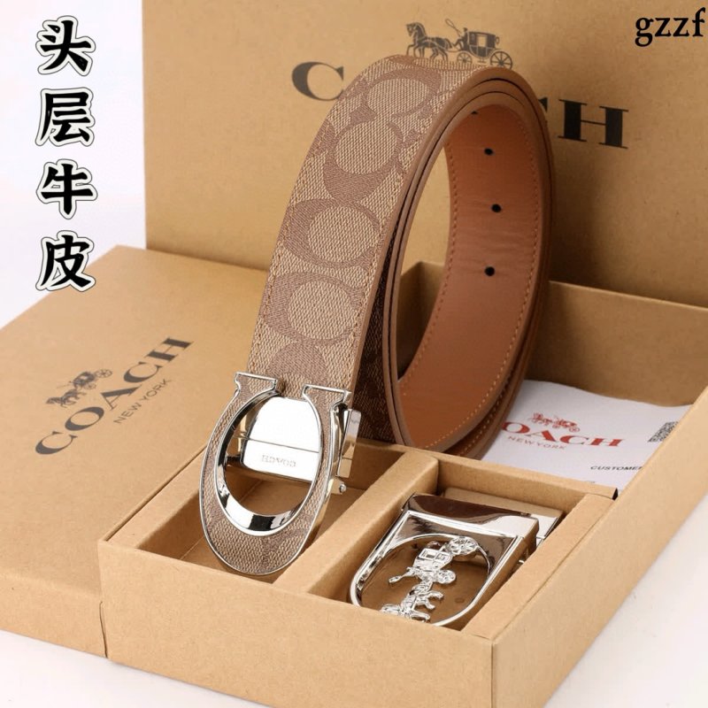 Coach Signature Canvas Leather Belt - Tan/Cognac view