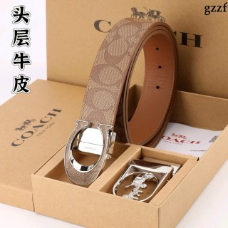 Coach Signature Canvas Leather Belt - Tan/Cognac view 6