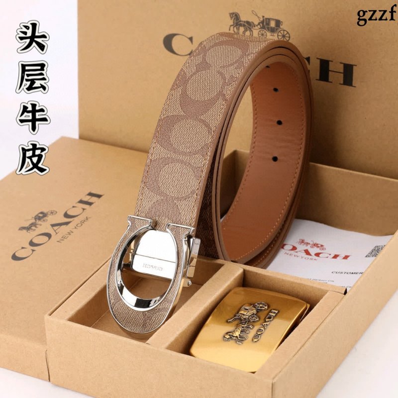 Coach Signature Canvas Leather Belt - Tan/Cognac view