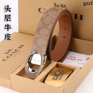 Coach Signature Canvas Leather Belt - Tan/Cognac view 7