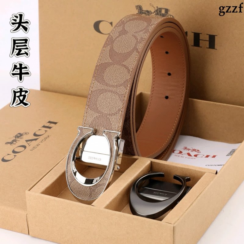 Coach Signature Canvas Leather Belt - Tan/Cognac view