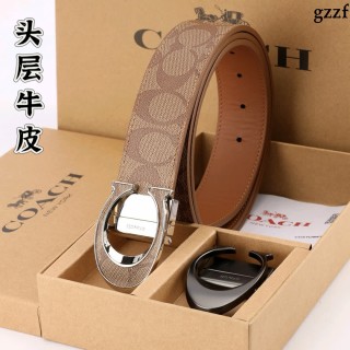 Coach Signature Canvas Leather Belt - Tan/Cognac view 8