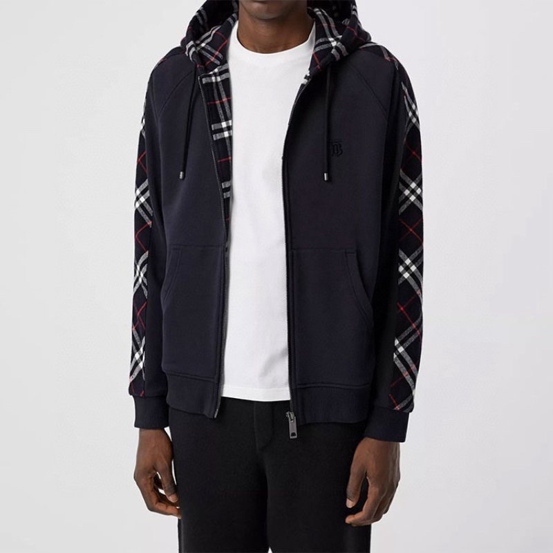 Burberry Navy Check Sleeve Zip Hoodie