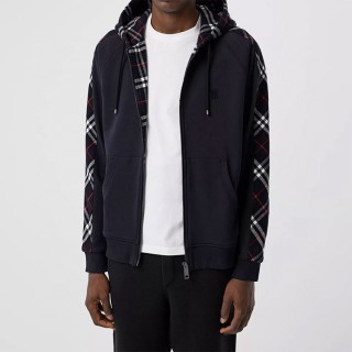 Burberry Navy Check Sleeve Zip Hoodie