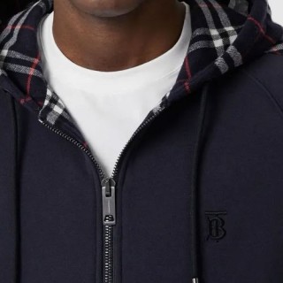 Burberry Navy Check Sleeve Zip Hoodie view 3