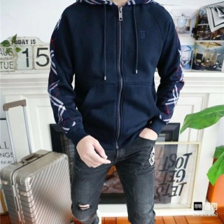 Burberry Navy Check Sleeve Zip Hoodie view 6