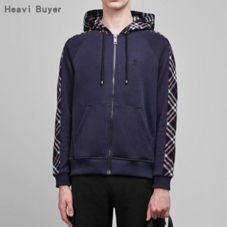 Burberry Navy Check Sleeve Zip Hoodie view 7