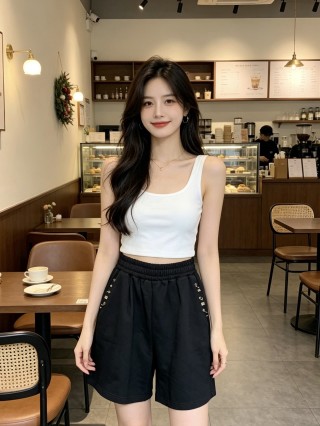 Black Eyelet Detail Shorts with Elastic Waistband
