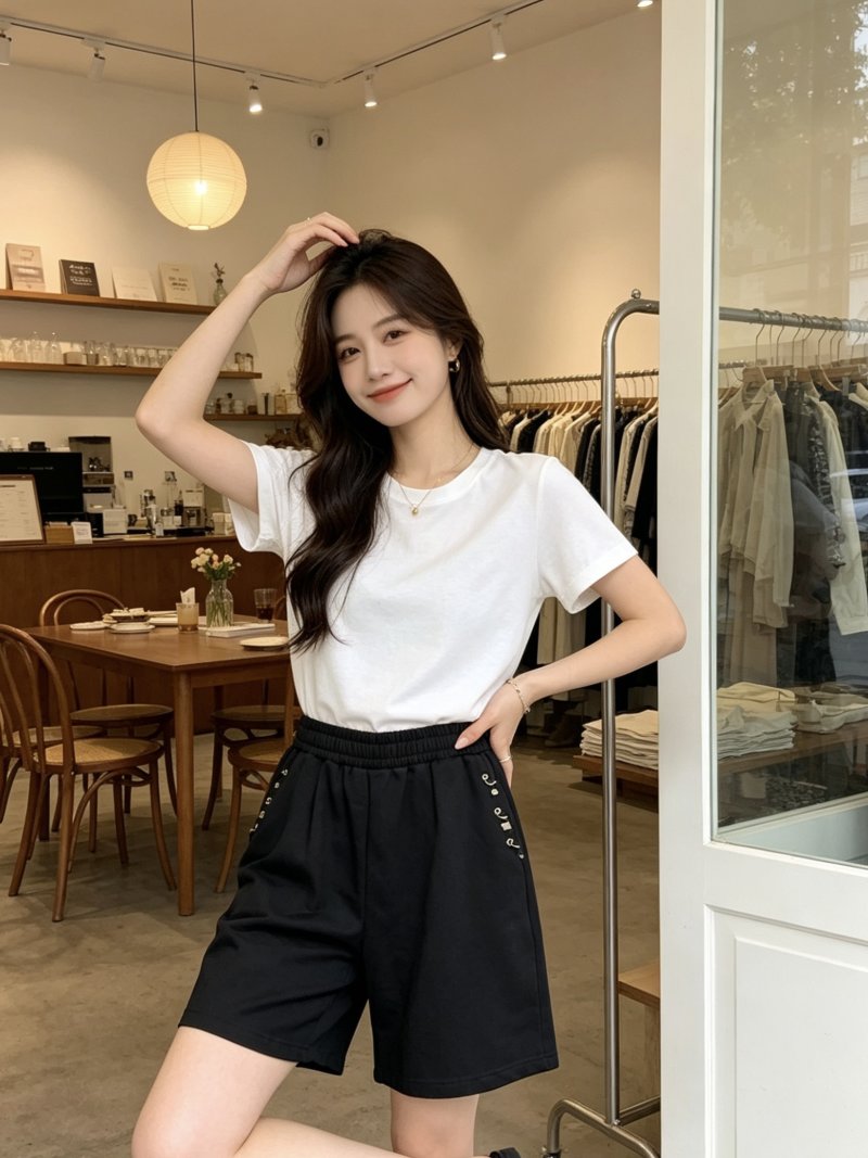 Black Eyelet Detail Shorts with Elastic Waistband view