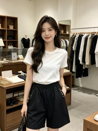 Black Eyelet Detail Shorts with Elastic Waistband view 3