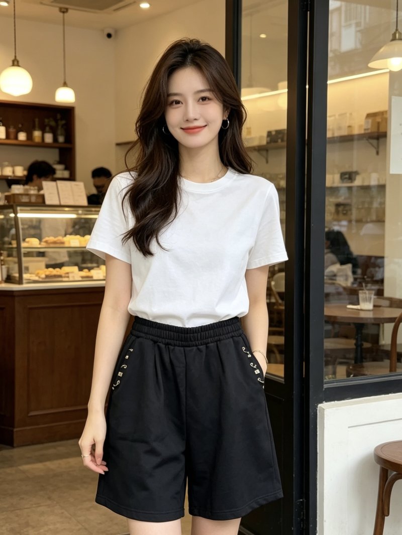 Black Eyelet Detail Shorts with Elastic Waistband view