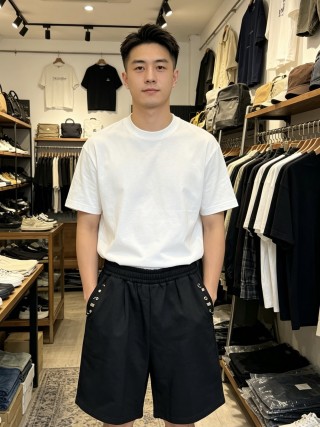 Black Eyelet Detail Shorts with Elastic Waistband view 6
