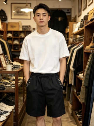 Black Eyelet Detail Shorts with Elastic Waistband view 7