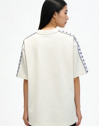 Cream Short Sleeve T-Shirt with Stripe Detail view 2