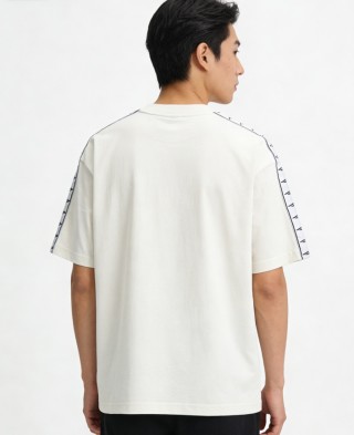 Cream Short Sleeve T-Shirt with Stripe Detail view 3