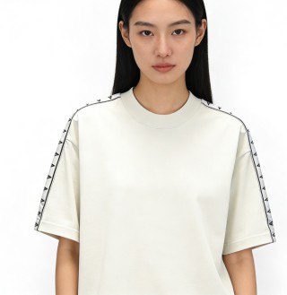 Cream Short Sleeve T-Shirt with Stripe Detail view 4