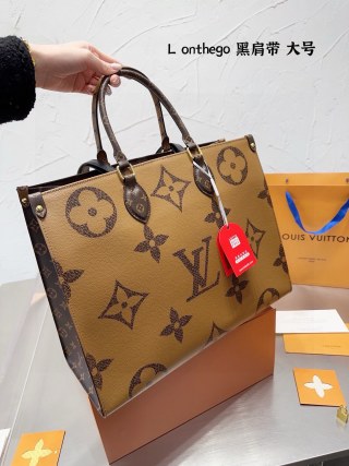 Louis Vuitton OnTheGo Monogram Tote Bag - Tan/Black