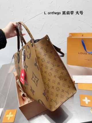 Louis Vuitton OnTheGo Monogram Tote Bag - Tan/Black view 3