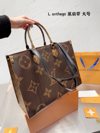 Louis Vuitton OnTheGo Monogram Tote Bag - Tan/Black view 4