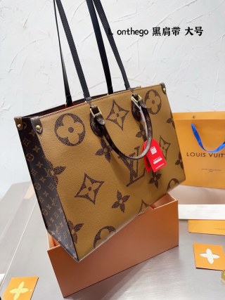 Louis Vuitton OnTheGo Monogram Tote Bag - Tan/Black view 5
