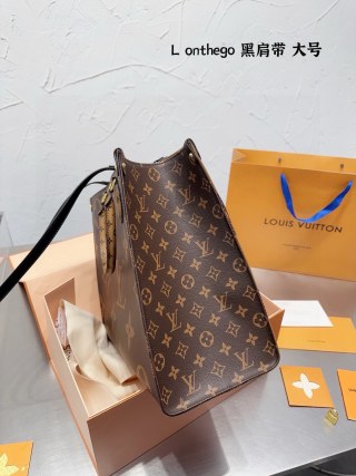 Louis Vuitton OnTheGo Monogram Tote Bag - Tan/Black view 6