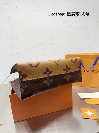Louis Vuitton OnTheGo Monogram Tote Bag - Tan/Black view 7