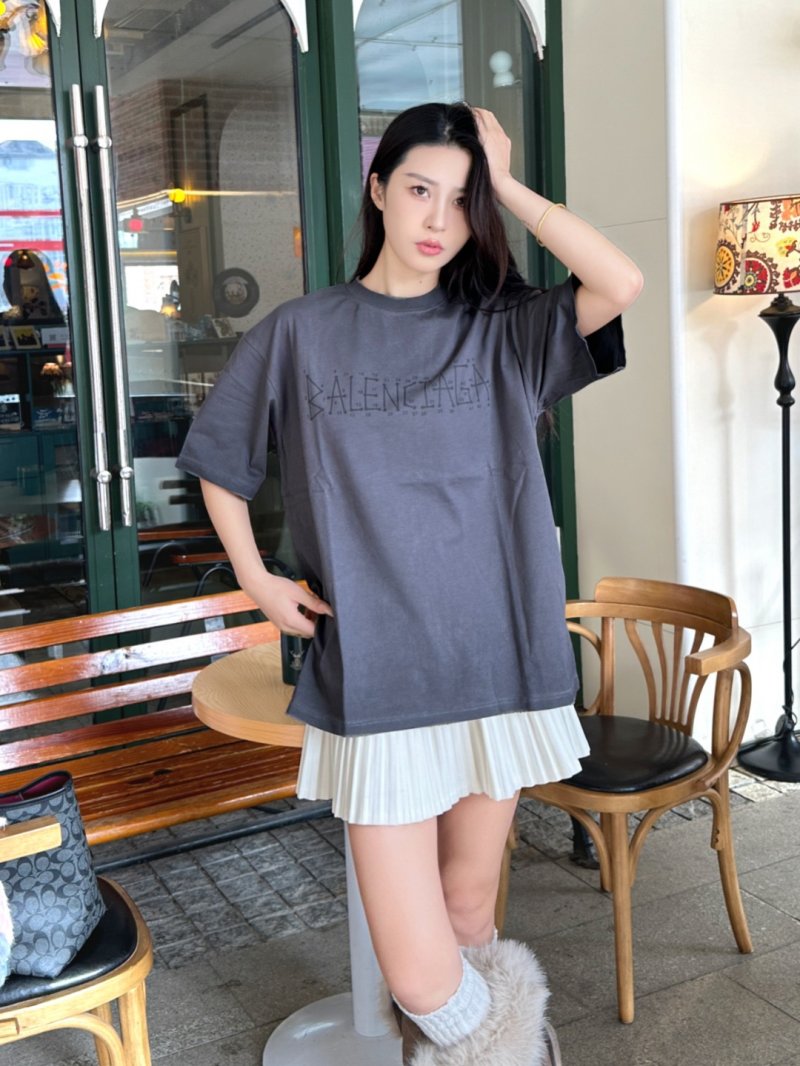 Balenciaga Embroidered Logo Oversized T-Shirt Charcoal