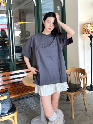 Balenciaga Embroidered Logo Oversized T-Shirt Charcoal