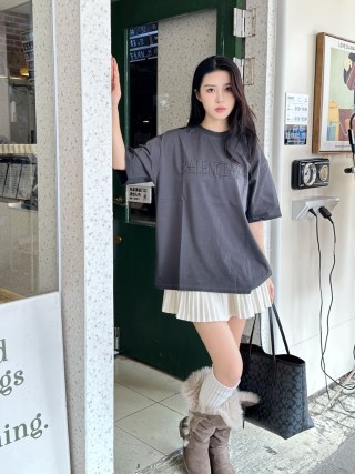Balenciaga Embroidered Logo Oversized T-Shirt Charcoal view 3