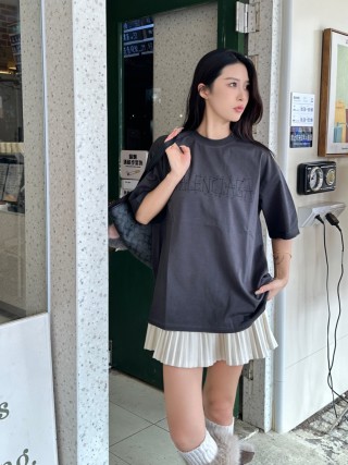 Balenciaga Embroidered Logo Oversized T-Shirt Charcoal view 5