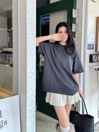 Balenciaga Embroidered Logo Oversized T-Shirt Charcoal view 7