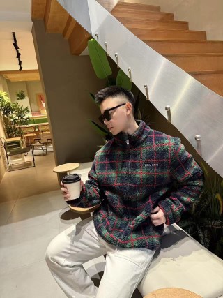 Miu Miu Checked Wool Fleece Jacket Navy Red Green view 4