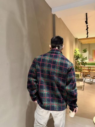 Miu Miu Checked Wool Fleece Jacket Navy Red Green view 5