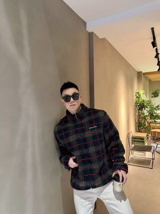 Miu Miu Checked Wool Fleece Jacket Navy Red Green view 6