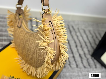 Fendi Raffia FF Jacquard Hobo Bag Beige view 3