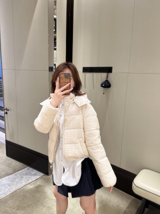 Cream Quilted Puffer Down Jacket view 3