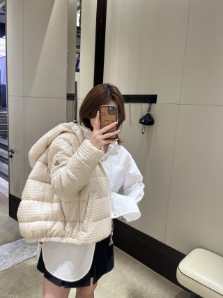 Cream Quilted Puffer Down Jacket view 7