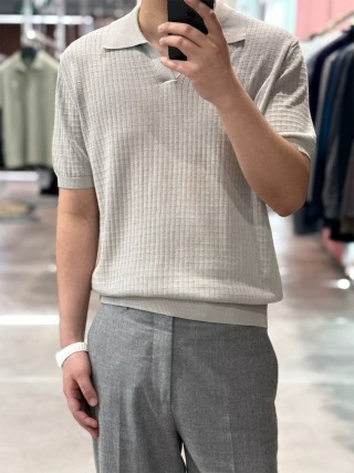 Cream Ribbed Knit Polo Short Sleeve T-Shirt
