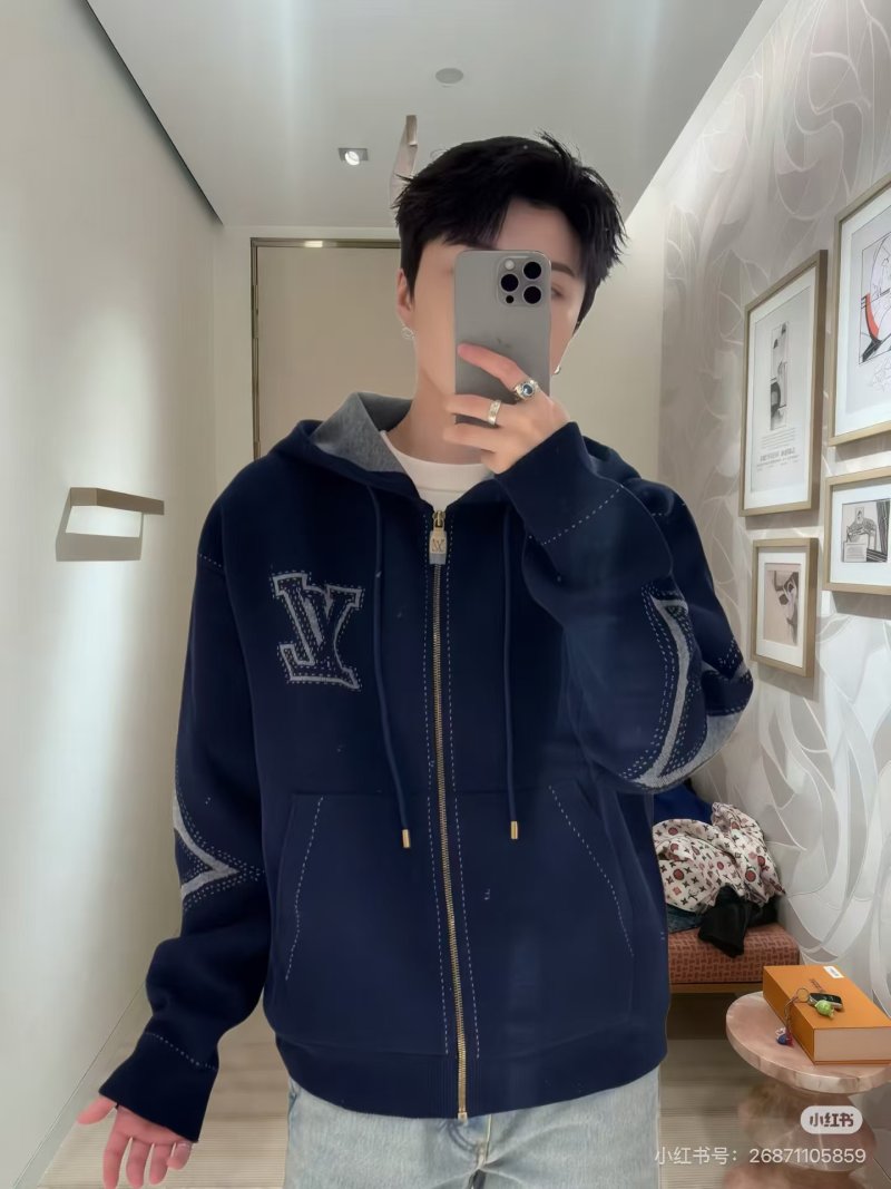 Louis Vuitton Navy Zip Hoodie Jacket with LV Monogram